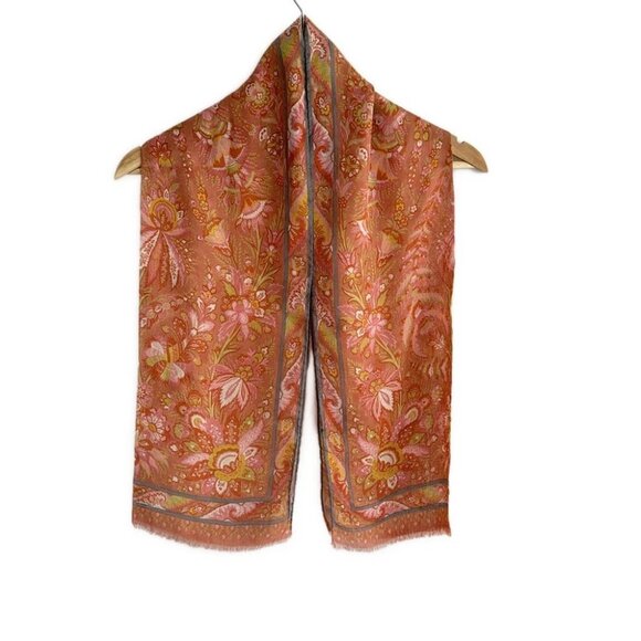 Auth ETRO - Pink Light Brown Multi Silk Scarf - Picture 1 of 5